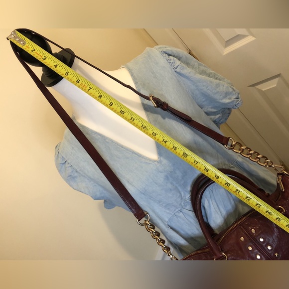 MICHAEL KORS Wine Red Leather Hardware Studded Briefcase Crossbody Shoulder Bag - Picture 6 of 14